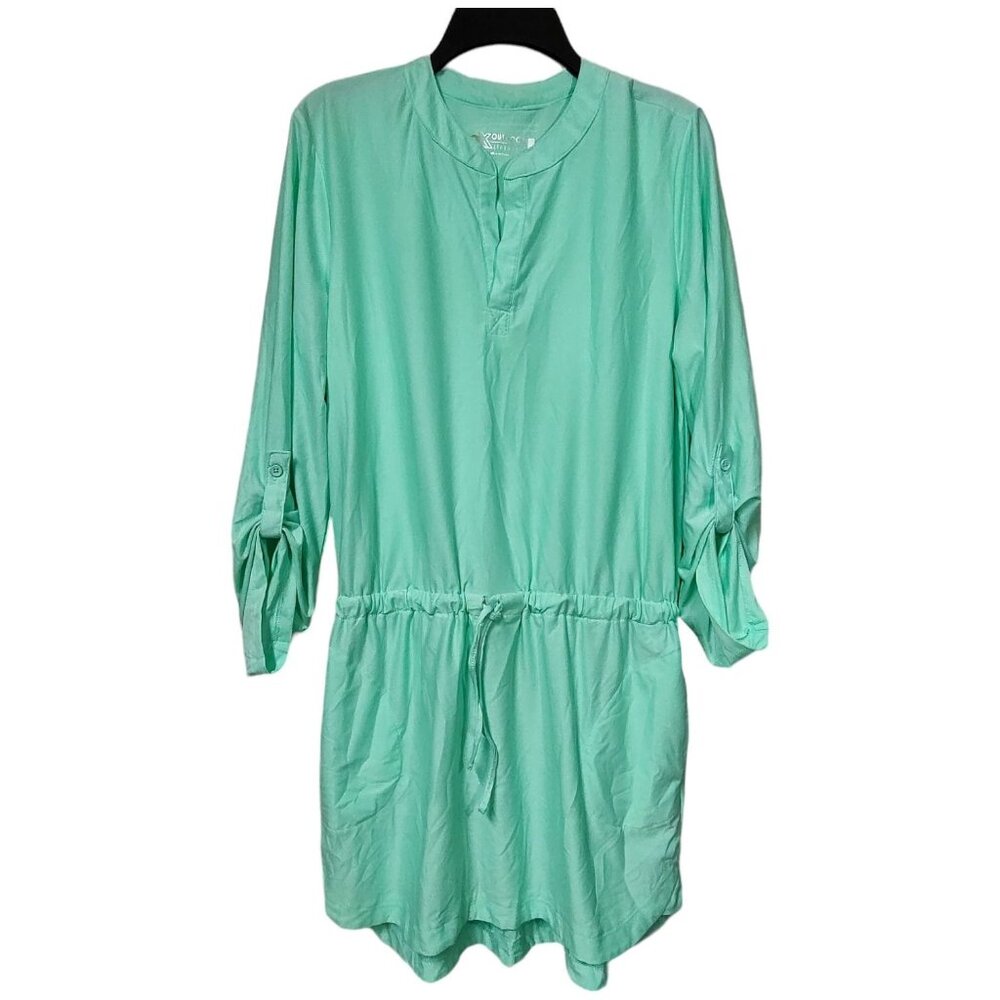 ZX Outdoor Lifestyle Womens Green Drawstring Waist Tunic Roll Tab Sleeve Size M